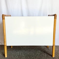 Vintage Boho Chic Rattan and White Laminate Credenza/Cabinet
