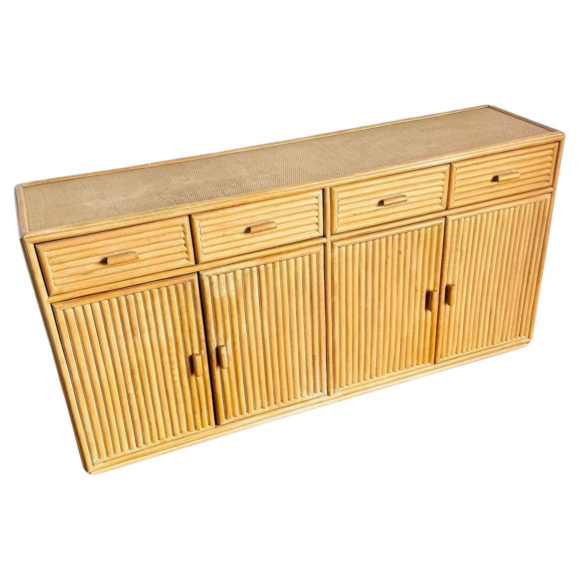 Vintage Boho Chic Rattan Credenza For Sale