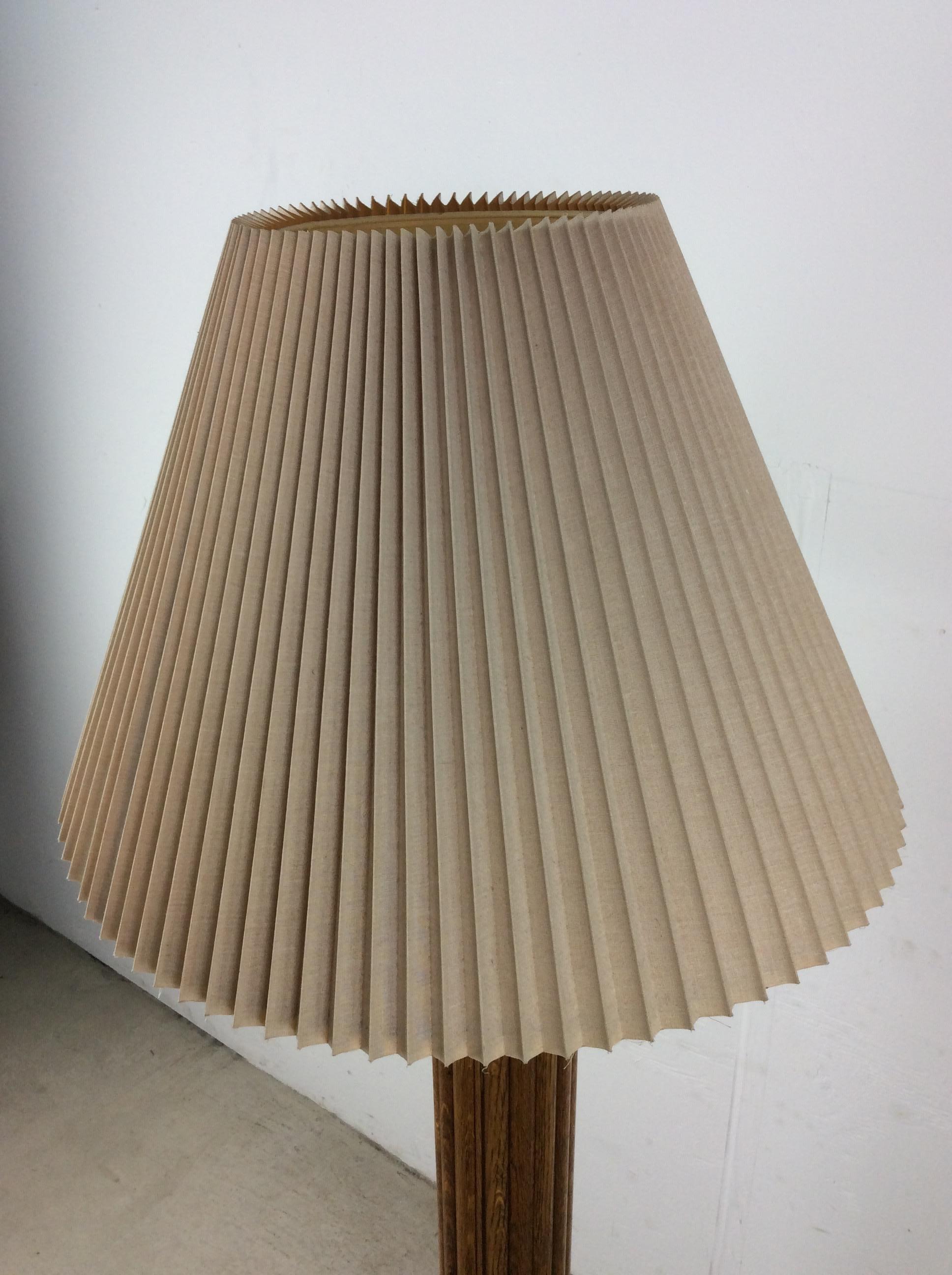 Vintage Boho Chic Rattan Floor Lamp with Pleated Shade For Sale 5