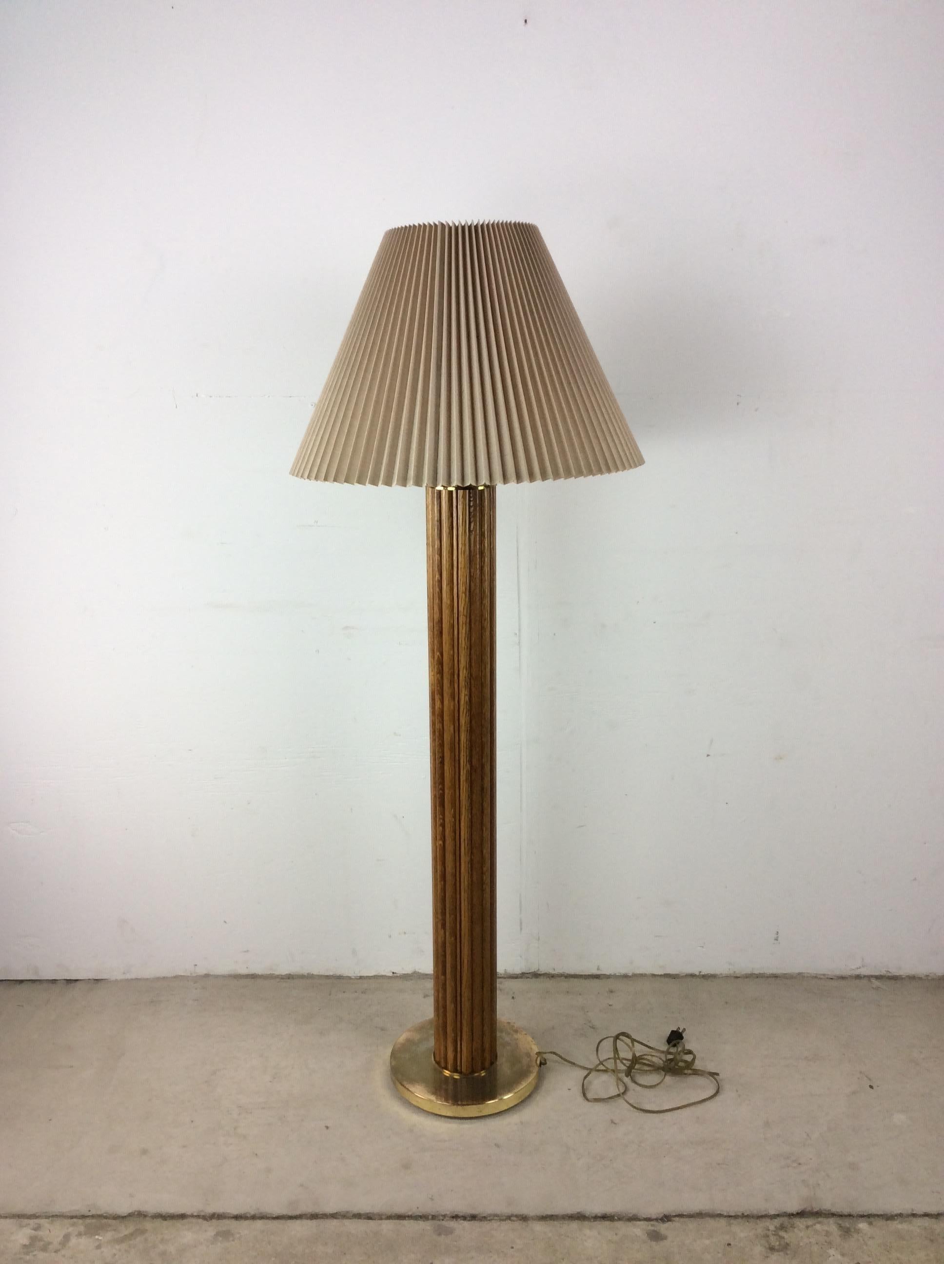 Vintage Boho Chic Rattan Floor Lamp with Pleated Shade For Sale 6
