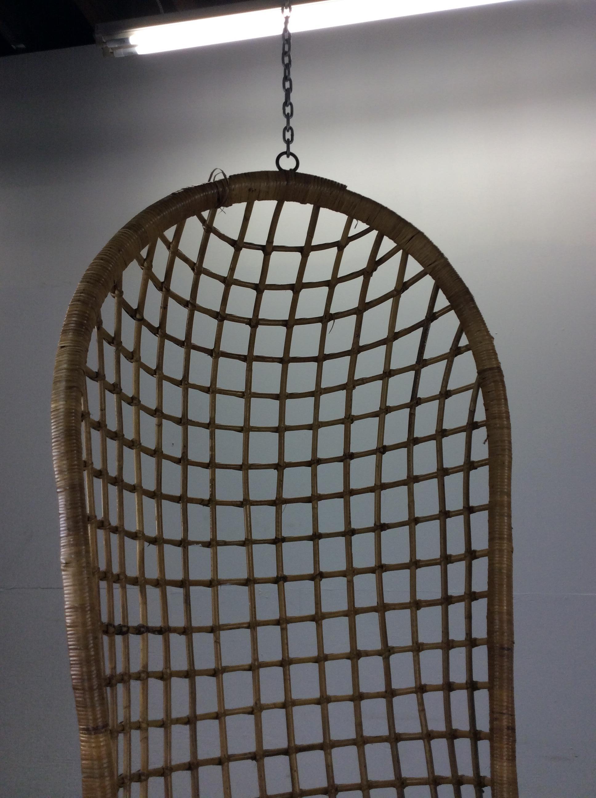Vintage Boho Chic Rattan Hanging Swing Chair For Sale 4