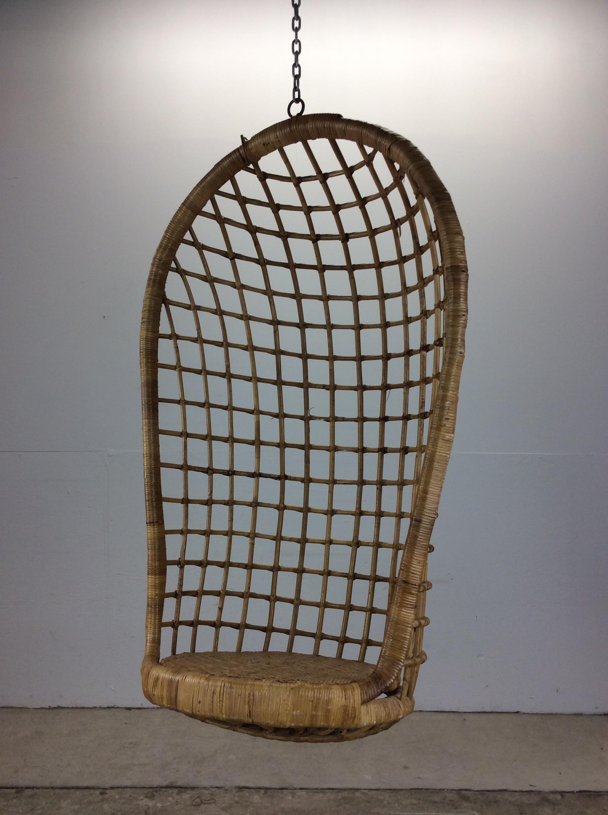 Vintage Boho Chic Rattan Hanging Swing Chair For Sale 8