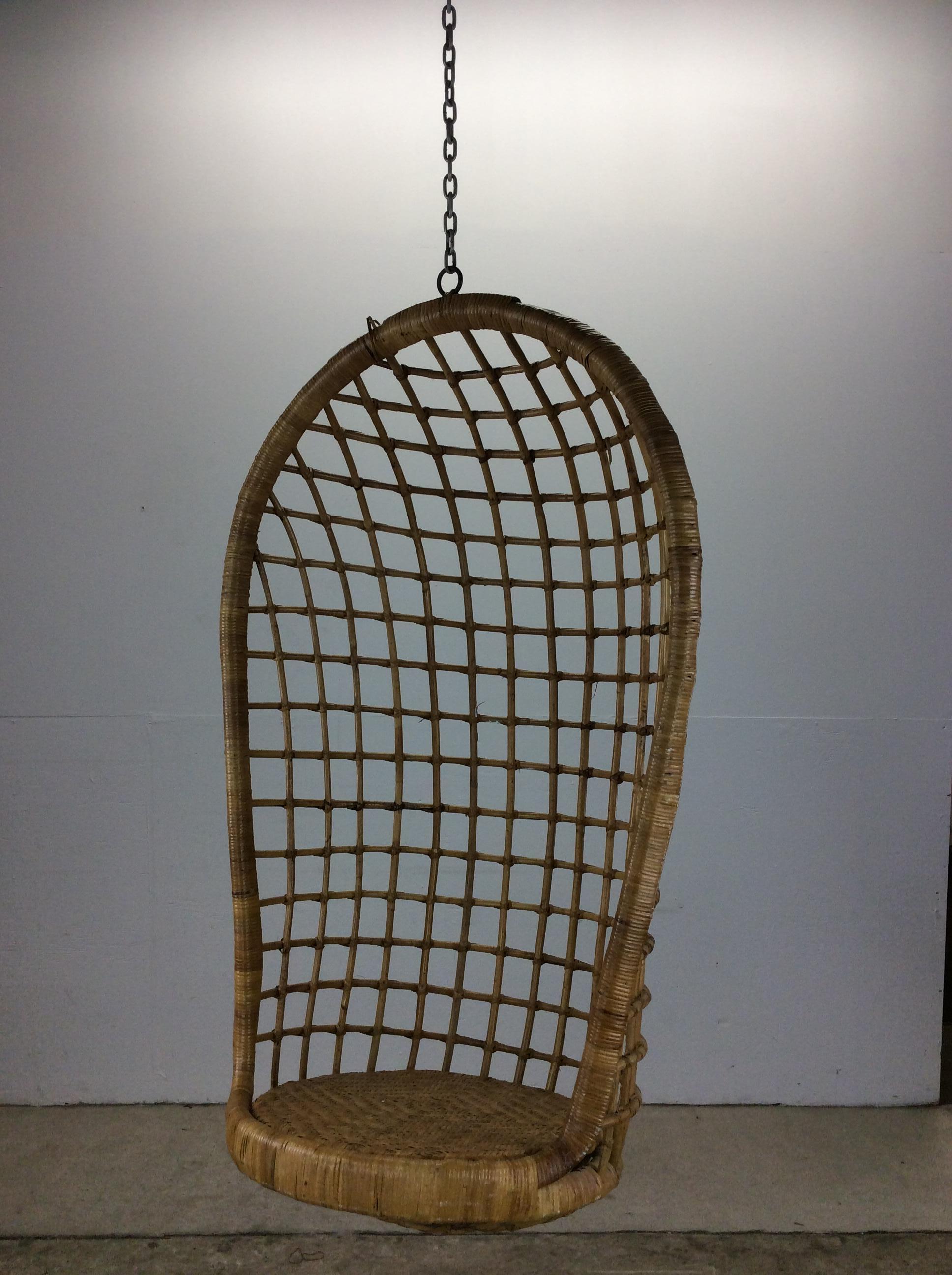 Vintage Boho Chic Rattan Hanging Swing Chair For Sale 10