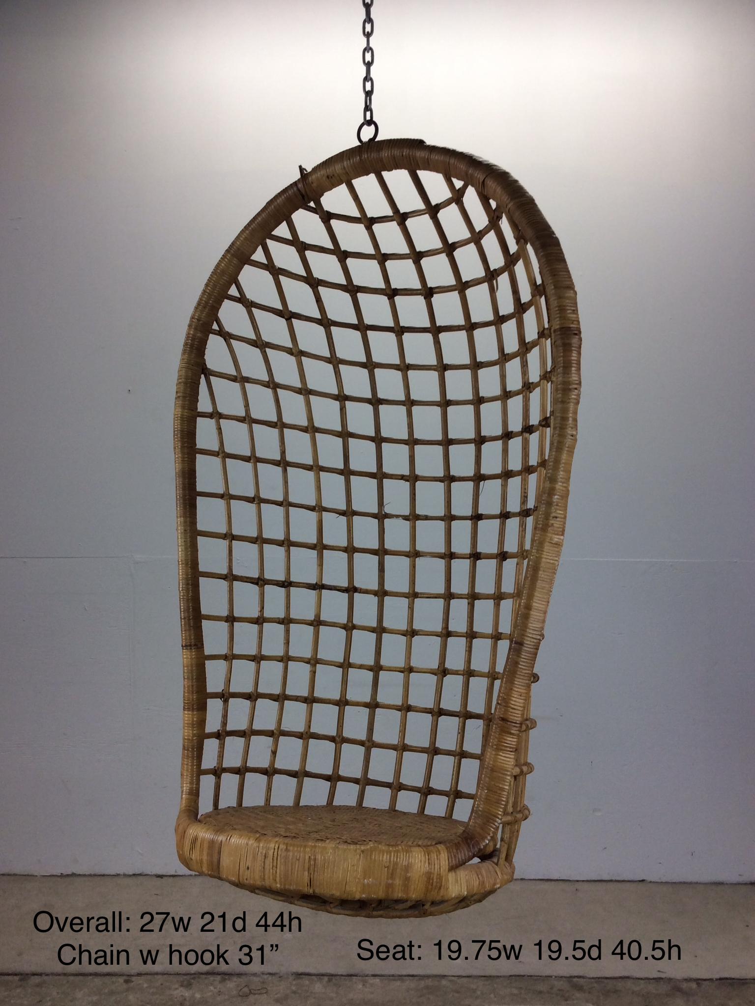 Vintage Boho Chic Rattan Hanging Swing Chair For Sale 11