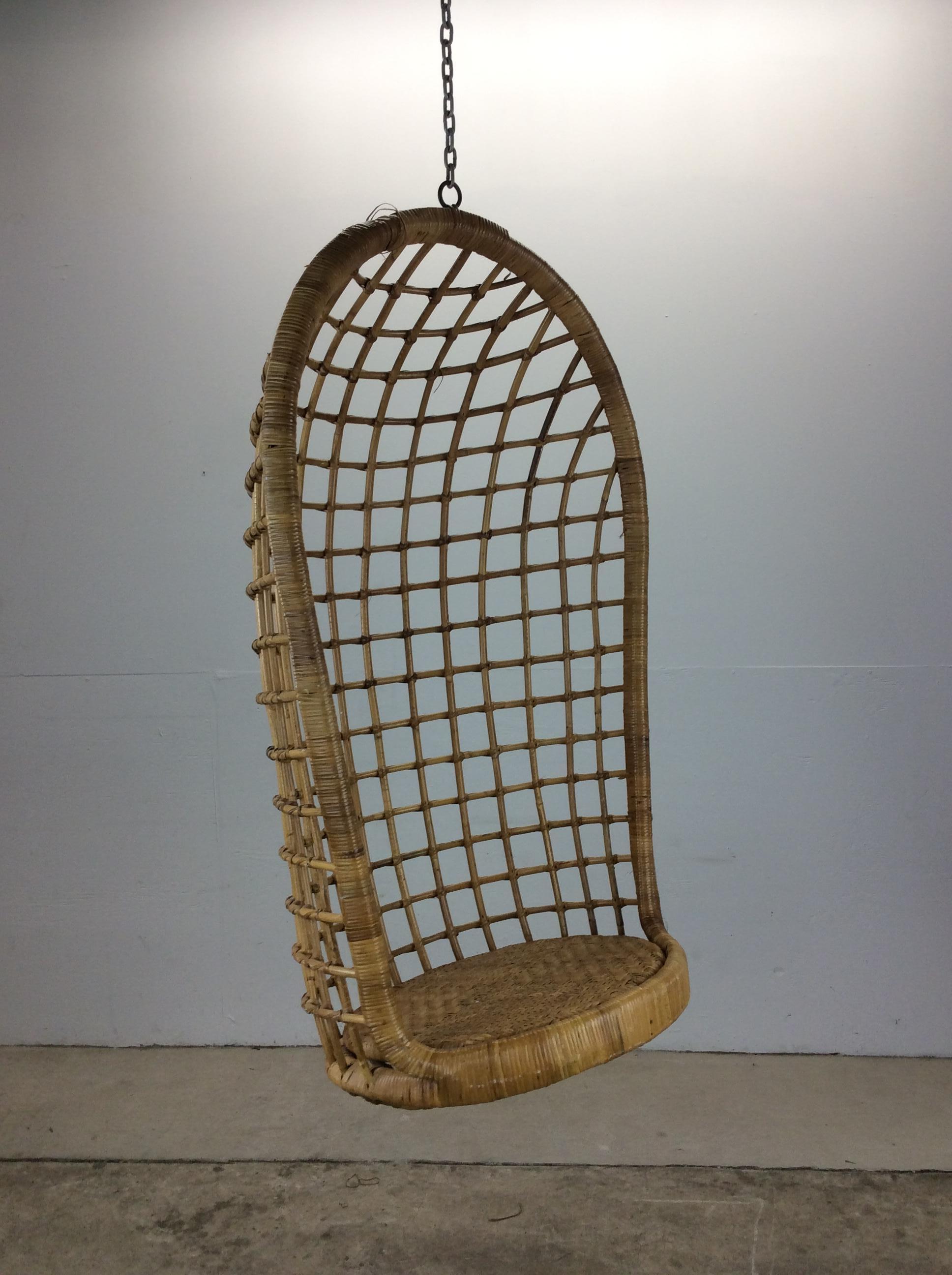 Vintage Boho Chic Rattan Hanging Swing Chair For Sale 1