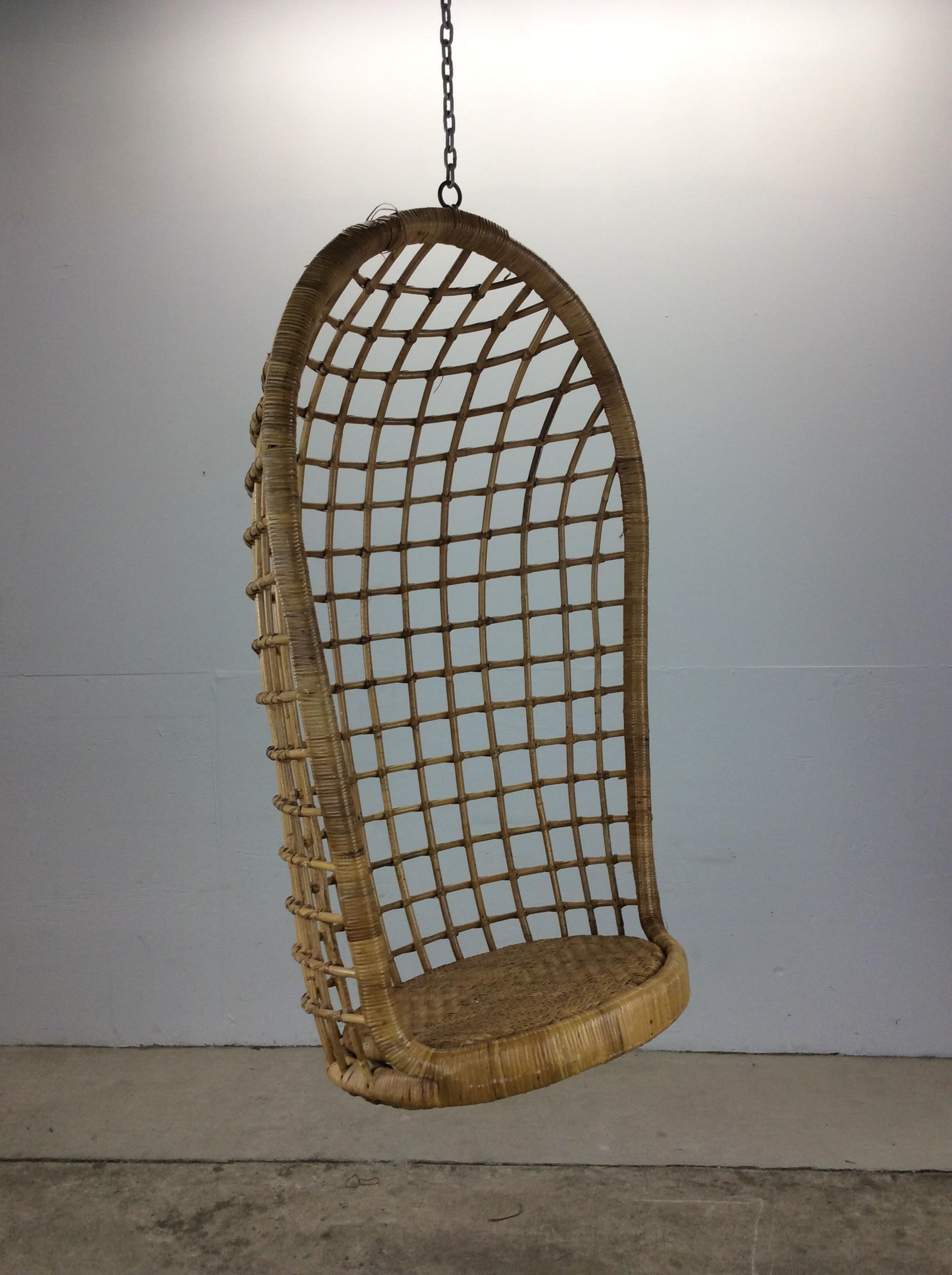 20th Century Vintage Boho Chic Rattan Hanging Swing Chair