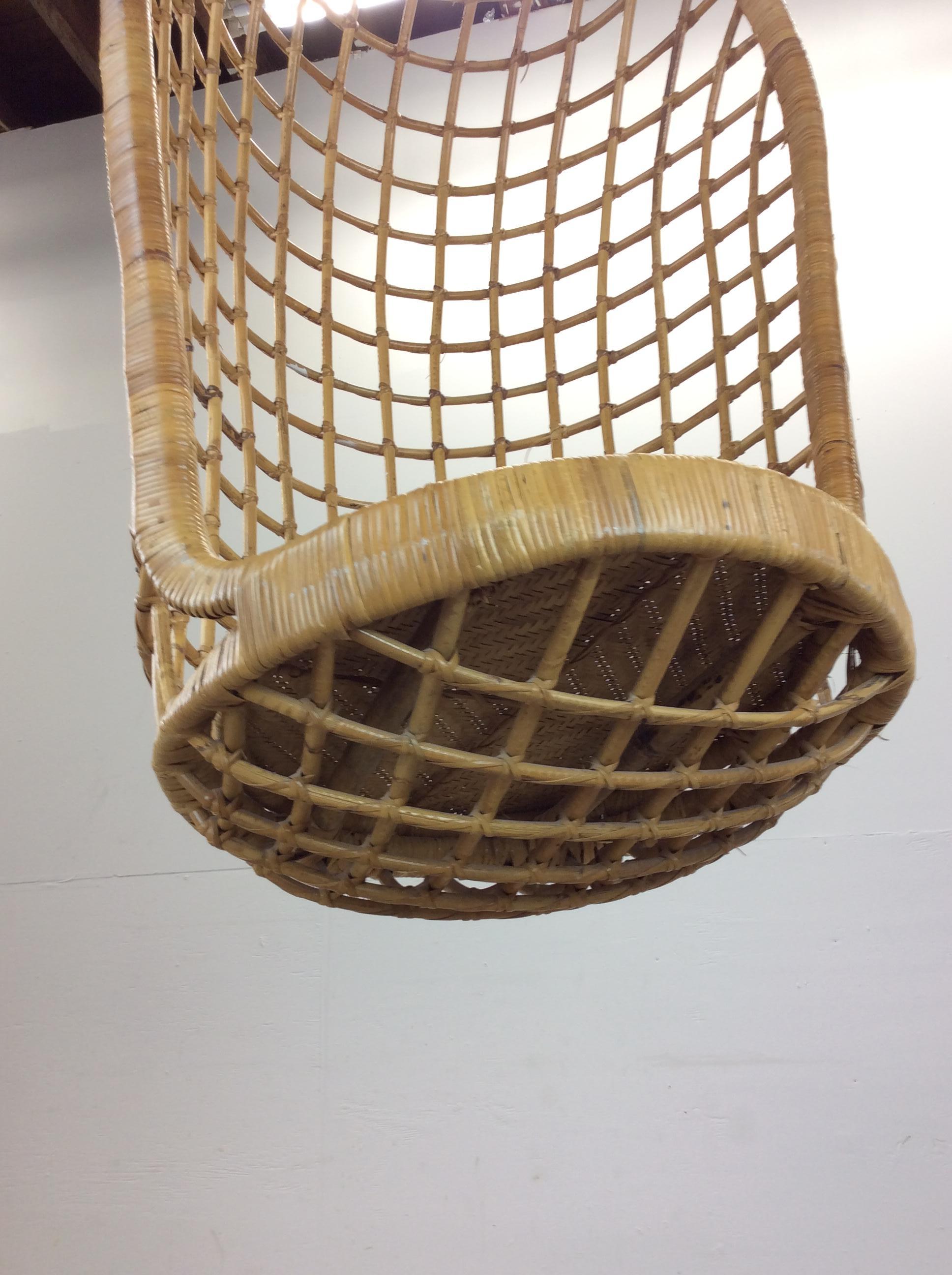 Vintage Boho Chic Rattan Hanging Swing Chair For Sale 2