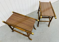 Vintage Boho Chic Rattan Side Tables - Set of 2