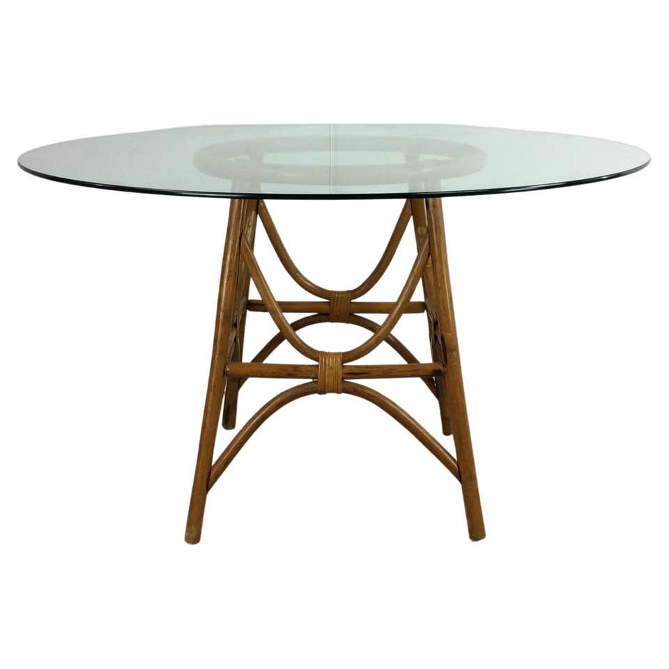 Round Table Rattan Top View Round Rattan Glass Table - 146 For Sale on 1stDibs