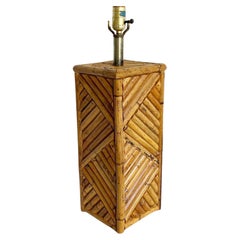 Retro Boho Chic Split Bamboo Table Lamp - Handmade, Inlaid Pattern