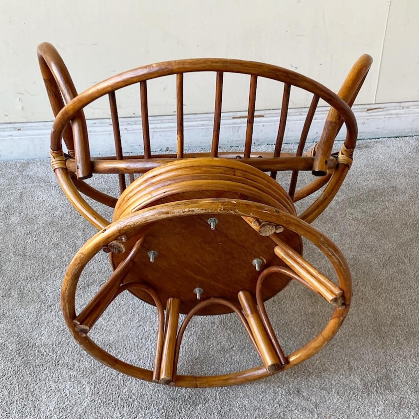 Bohemian Vintage Boho Chic Swivel Bamboo Rattan Papasan Chair with Foot Rest