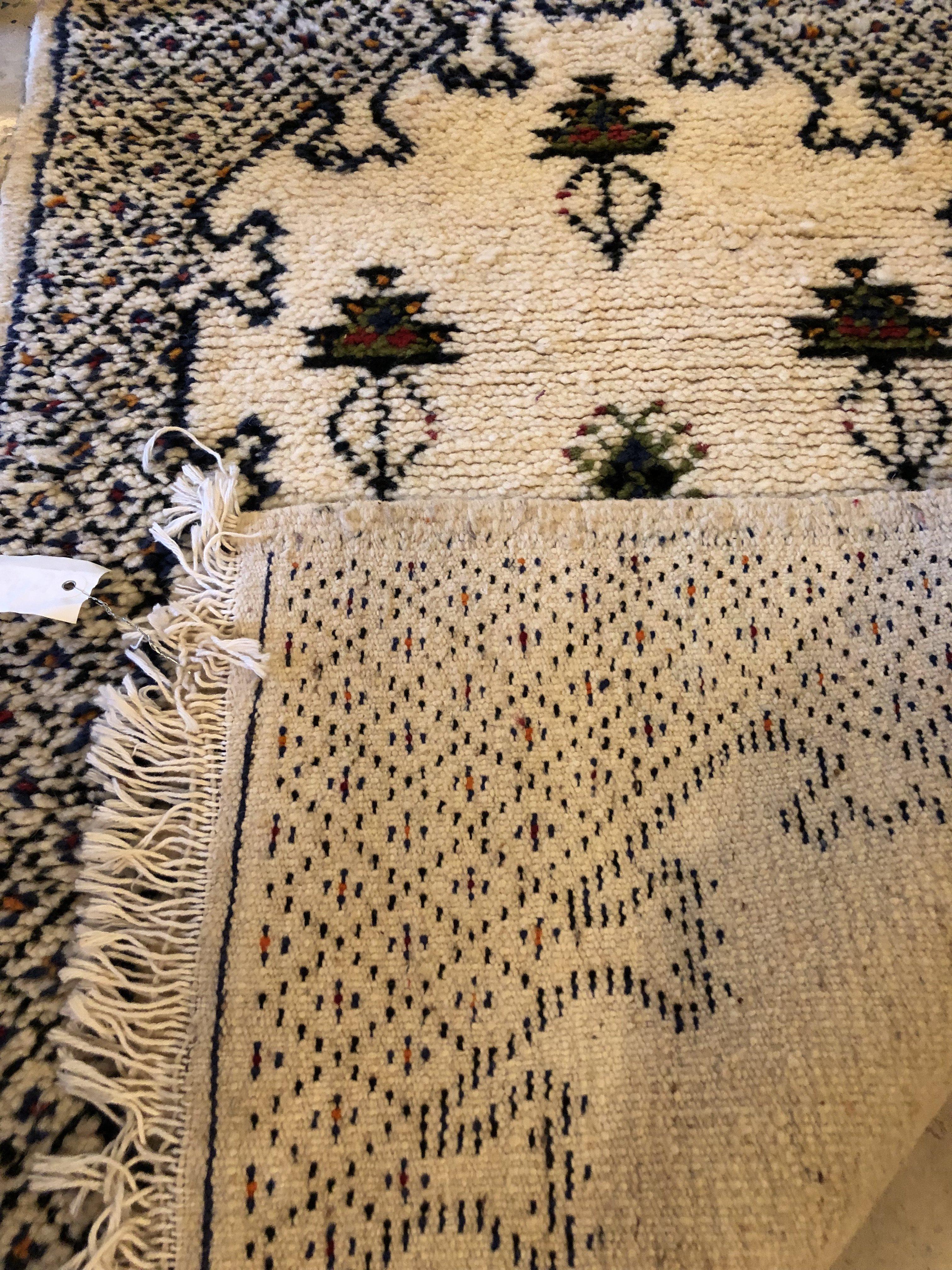 Vintage Boho Chic Tribal Moroccan Small White Wool Hand-Woven Rug or Carpet  1