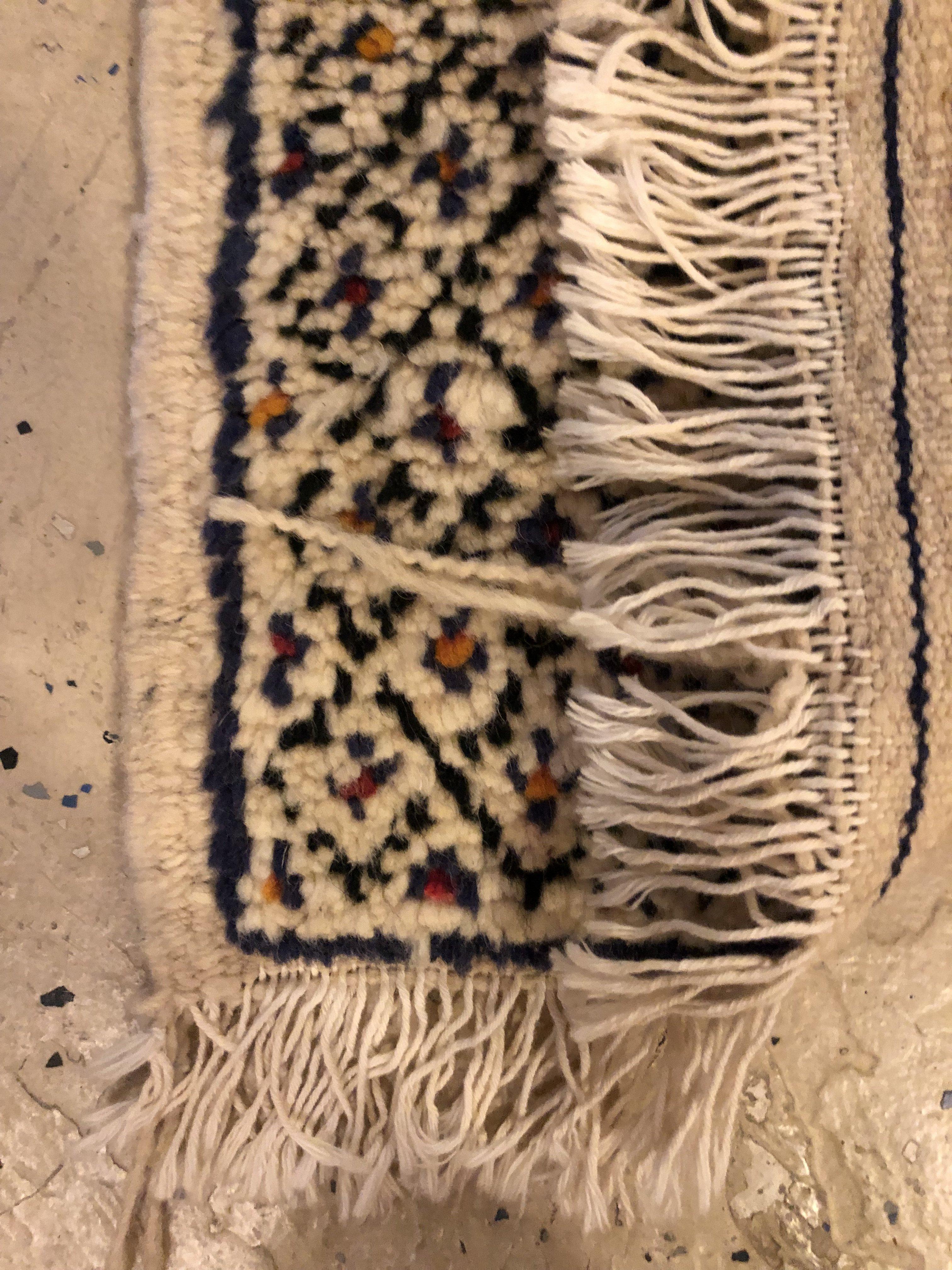 Vintage Boho Chic Tribal Moroccan Small White Wool Hand-Woven Rug or Carpet  2