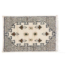 Vintage Boho Chic Tribal Moroccan Small White Wool Hand-Woven Rug or Carpet