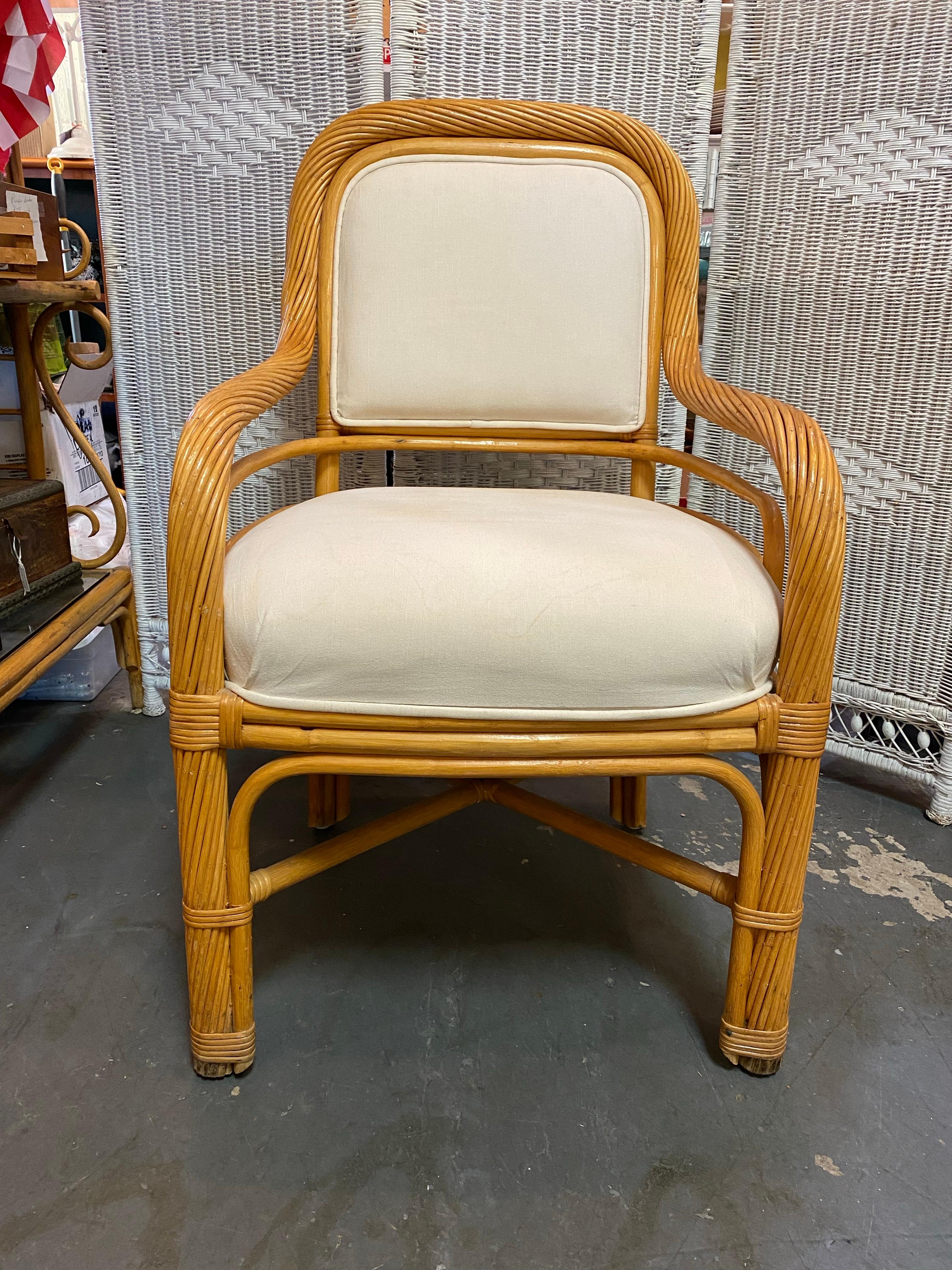 Fin du 20e siècle Fauteuil d'appoint vintage Boho Chic en rotin torsadé et bambou en vente