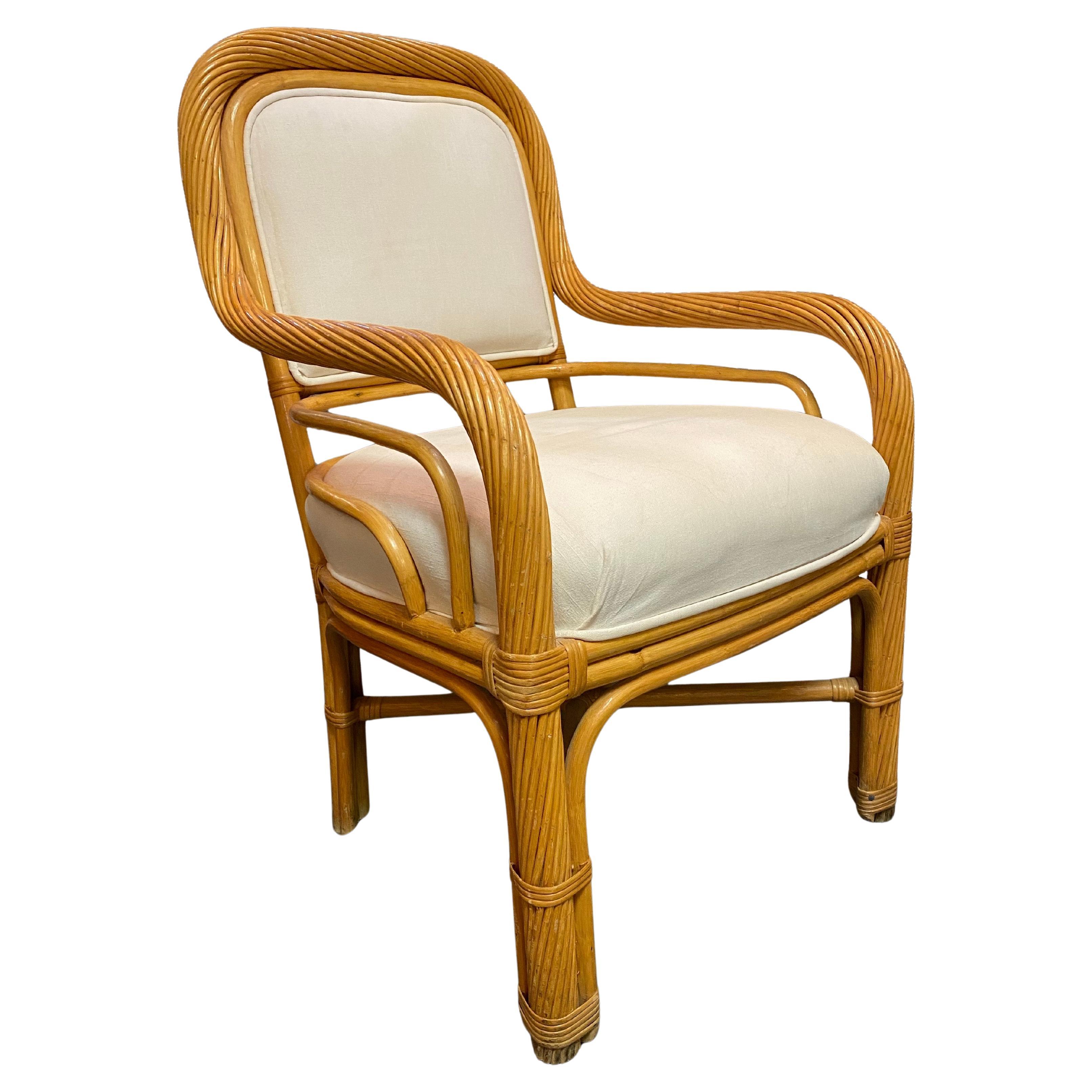 Vintage Boho Chic Twisted Rattan and Bamboo Side Arm Chair
