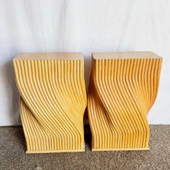 Vintage Boho Chic Twisted Rattan Table Bases - A Pair