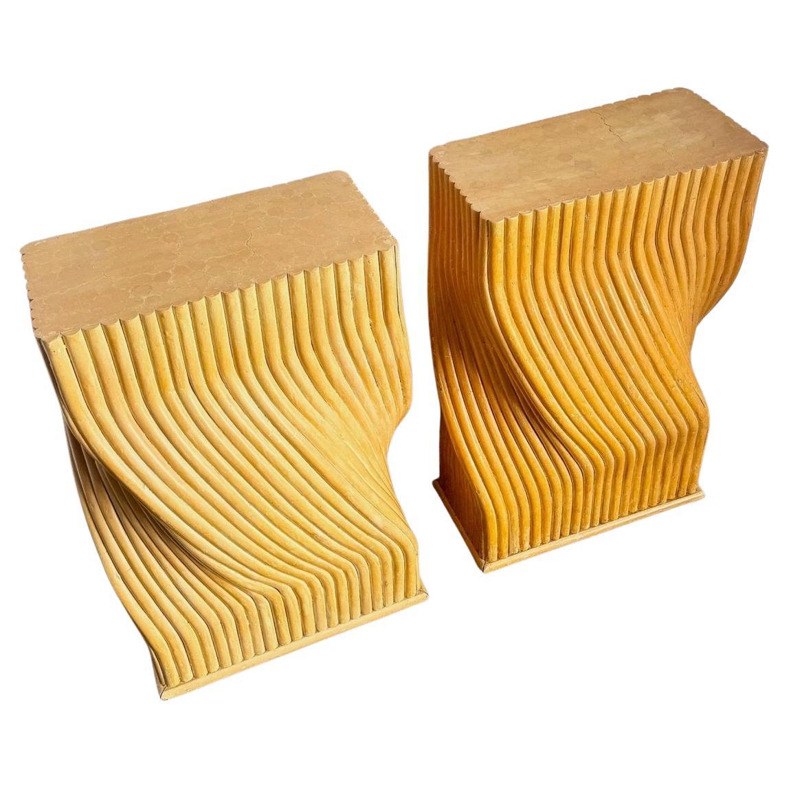 Vintage Boho Chic Twisted Rattan Table Bases - A Pair For Sale