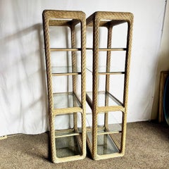 Vintage Boho Chic Twisted Wicker Etageres - A Pair