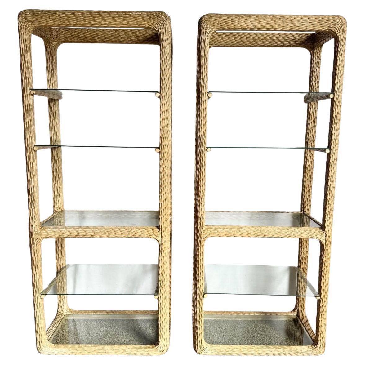 Vintage Boho Chic Twisted Wicker Etageres - A Pair For Sale