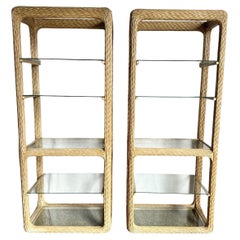 Vintage Boho Chic Twisted Wicker Etageres - A Pair