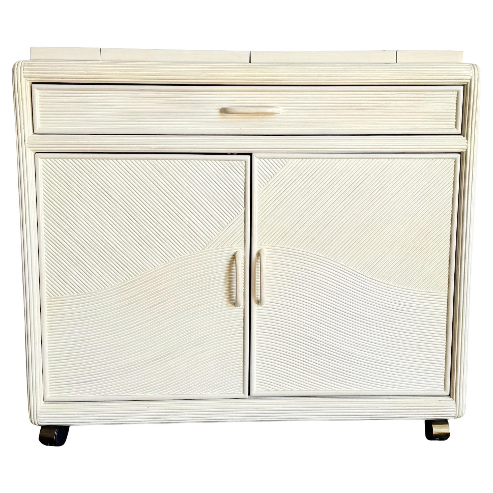 Vintage Boho Chic Wavy Pencil Reed Buffet For Sale