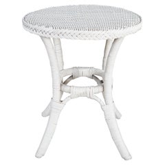 Vintage Boho Chic White Wicker Bamboo Rattan Round Pedestal Table Stand