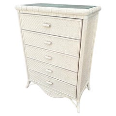 Vintage Boho Chic Wicker Highboy Dresser