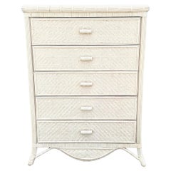 Vintage Boho Chic Wicker Highboy Dresser