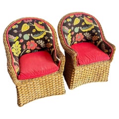 Vintage Boho Chic Wicker Lounge Chairs - A Pair