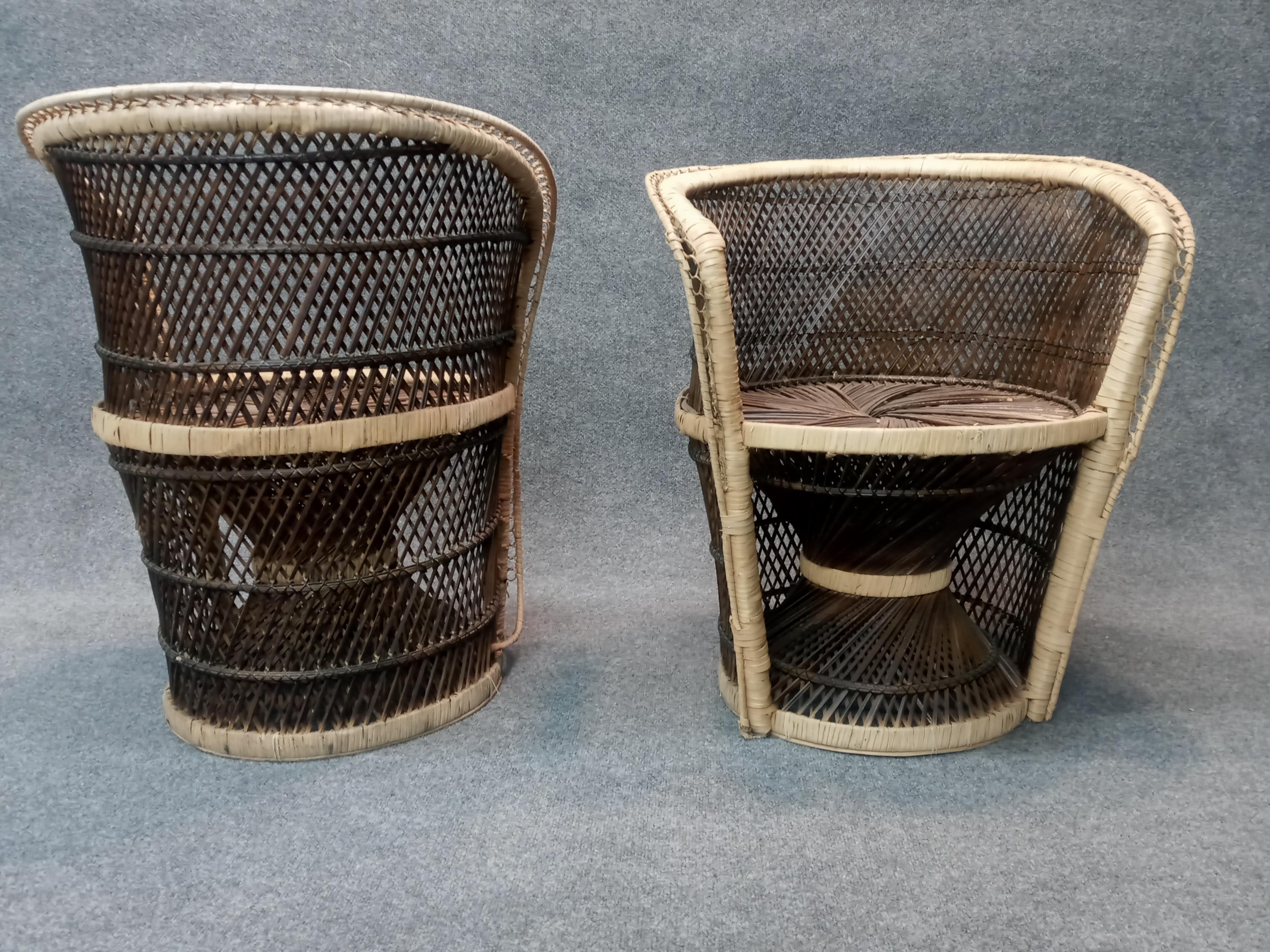 Mid-20th Century Vintage Boho Chic Wicker, Rattan, Bamboo, Pair of Chairs & Matching Table Set