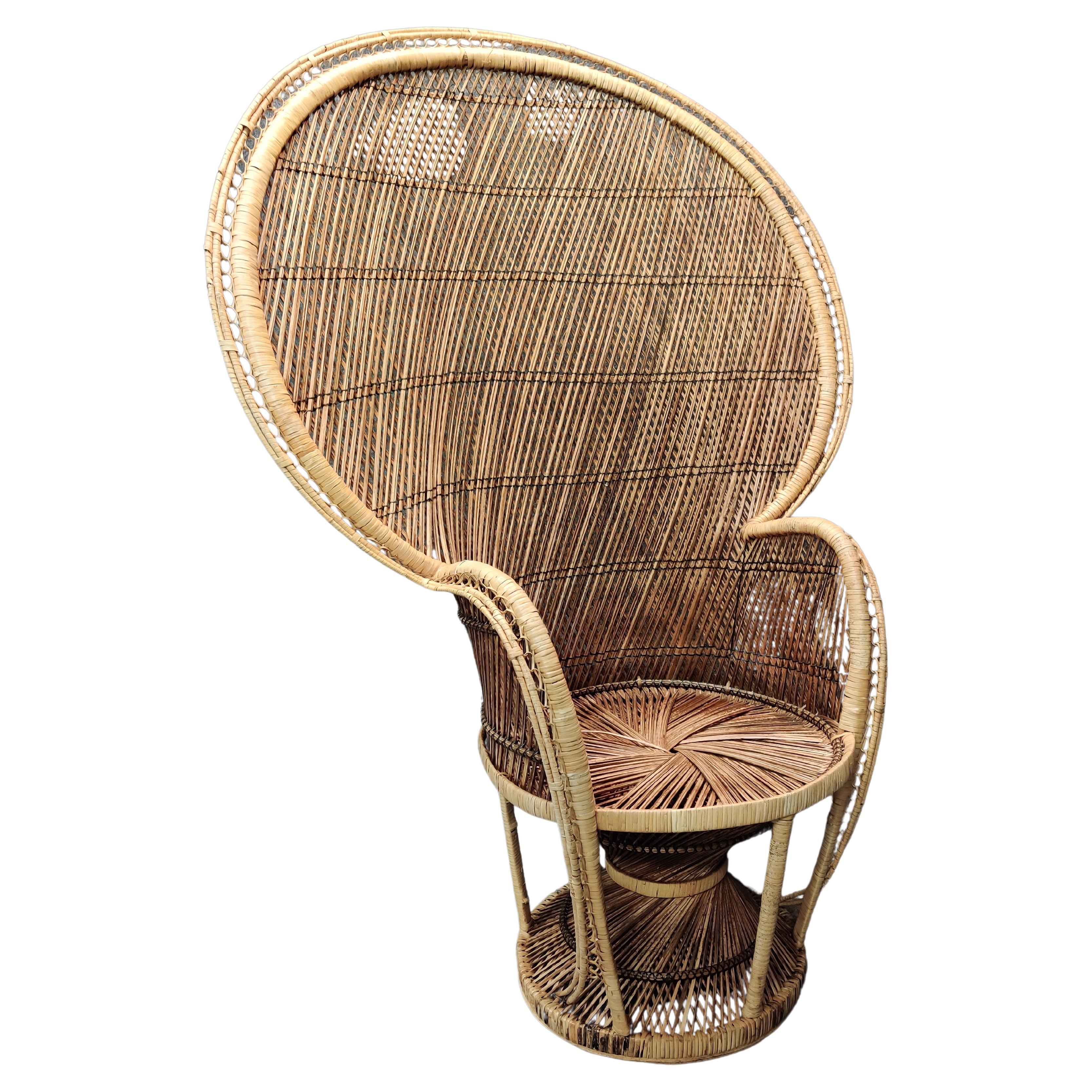Vintage Boho Chic Wicker Rattan Bamboo Peacock Chair Mid
