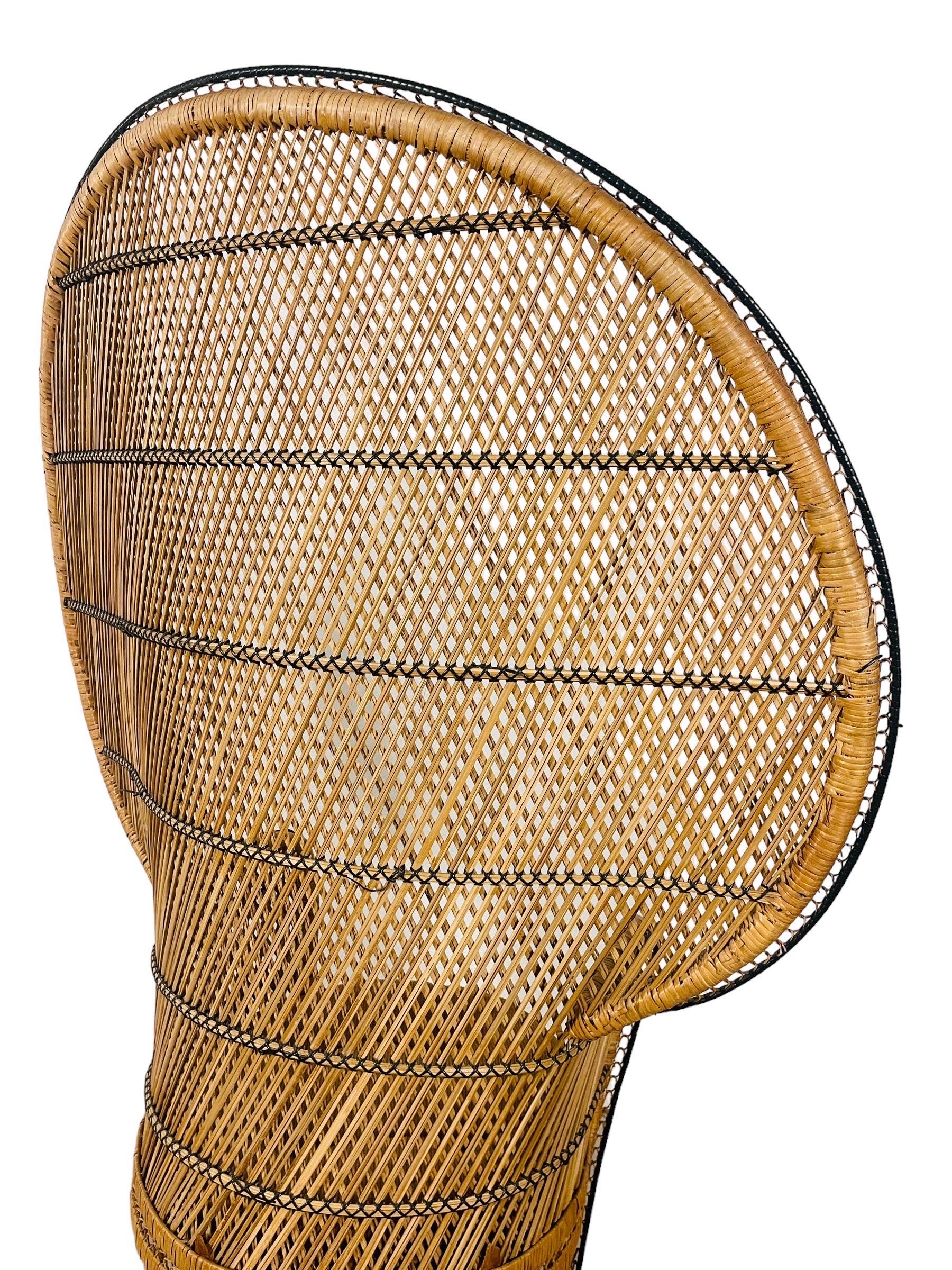 20th Century Vintage Boho Chic Wicker, Rattan Peacock Chair For Sale