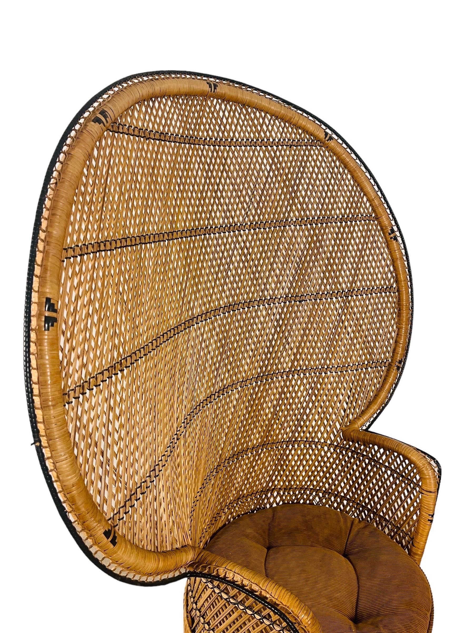 Vintage Boho Chic Wicker, Rattan Peacock Chair For Sale 2