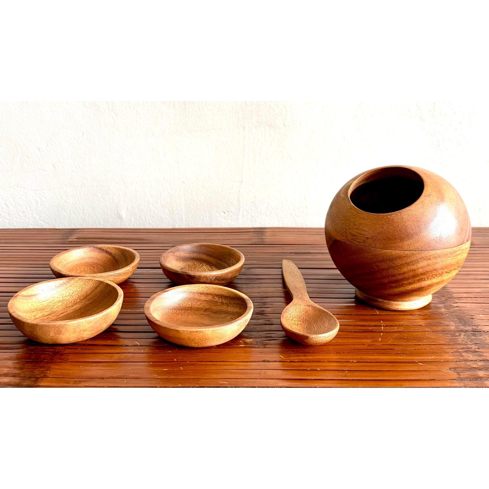 Vintage Boho Chic Wood Servier-Set - 6 Stück im Zustand „Gut“ im Angebot in West Palm Beach, FL