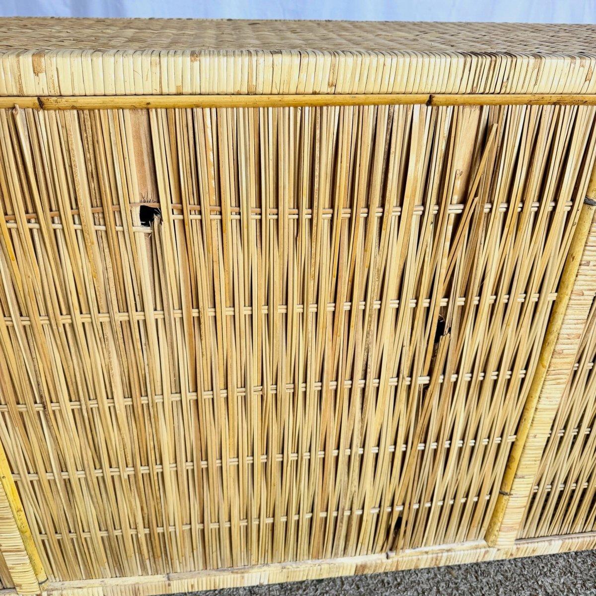 Vintage Boho Chic Woven Wicker Credenza For Sale 5