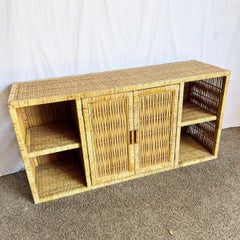 Vintage Boho Chic Woven Wicker Credenza