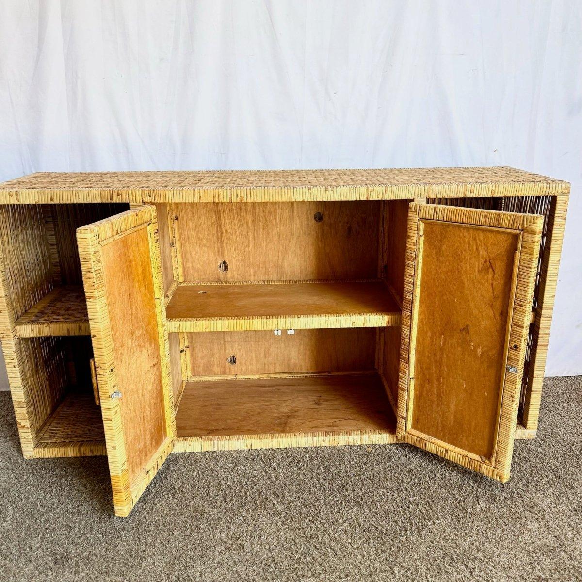 Philippine Vintage Boho Chic Woven Wicker Credenza For Sale
