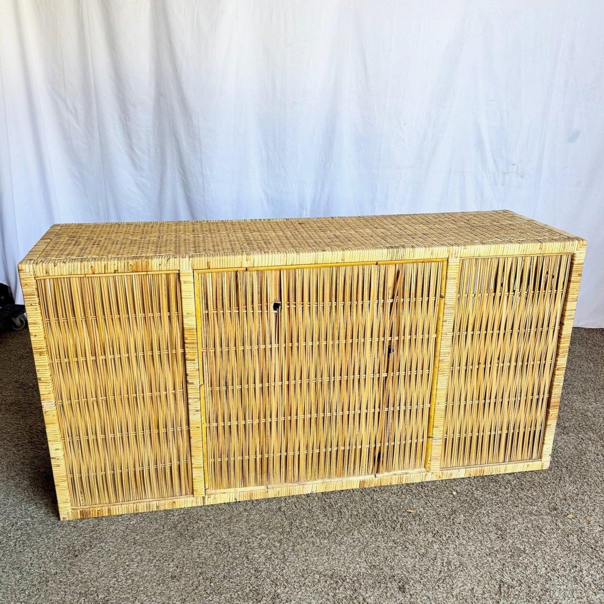 Vintage Boho Chic Woven Wicker Credenza For Sale 1