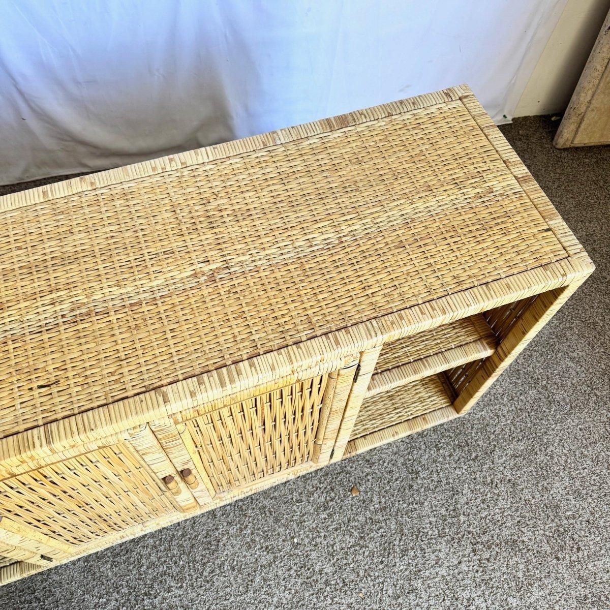 Vintage Boho Chic Woven Wicker Credenza For Sale 2