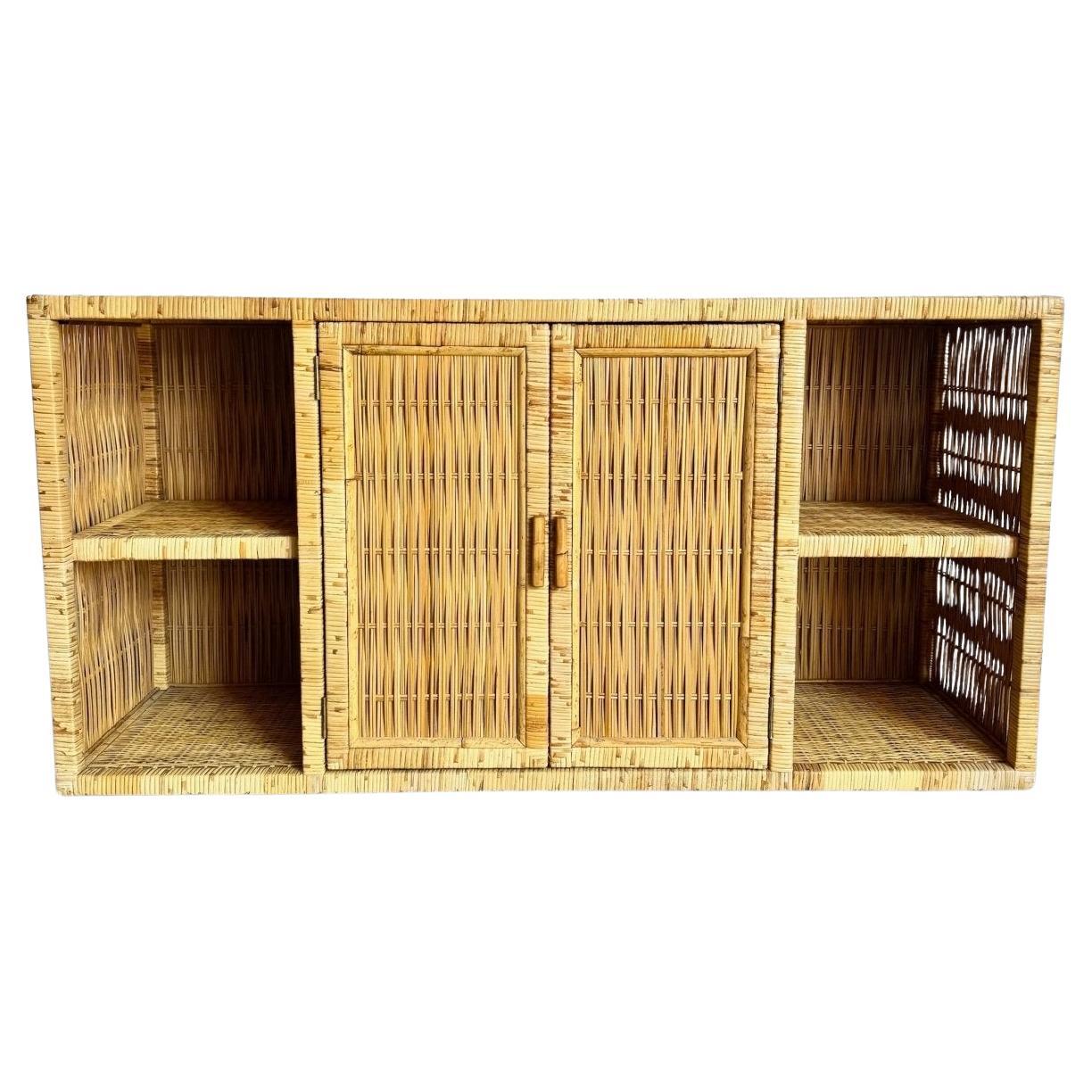 Vintage Boho Chic Woven Wicker Credenza For Sale