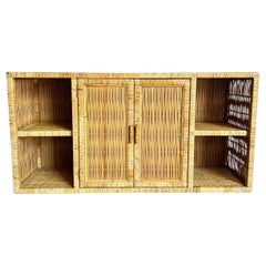 Vintage Boho Chic Woven Wicker Credenza