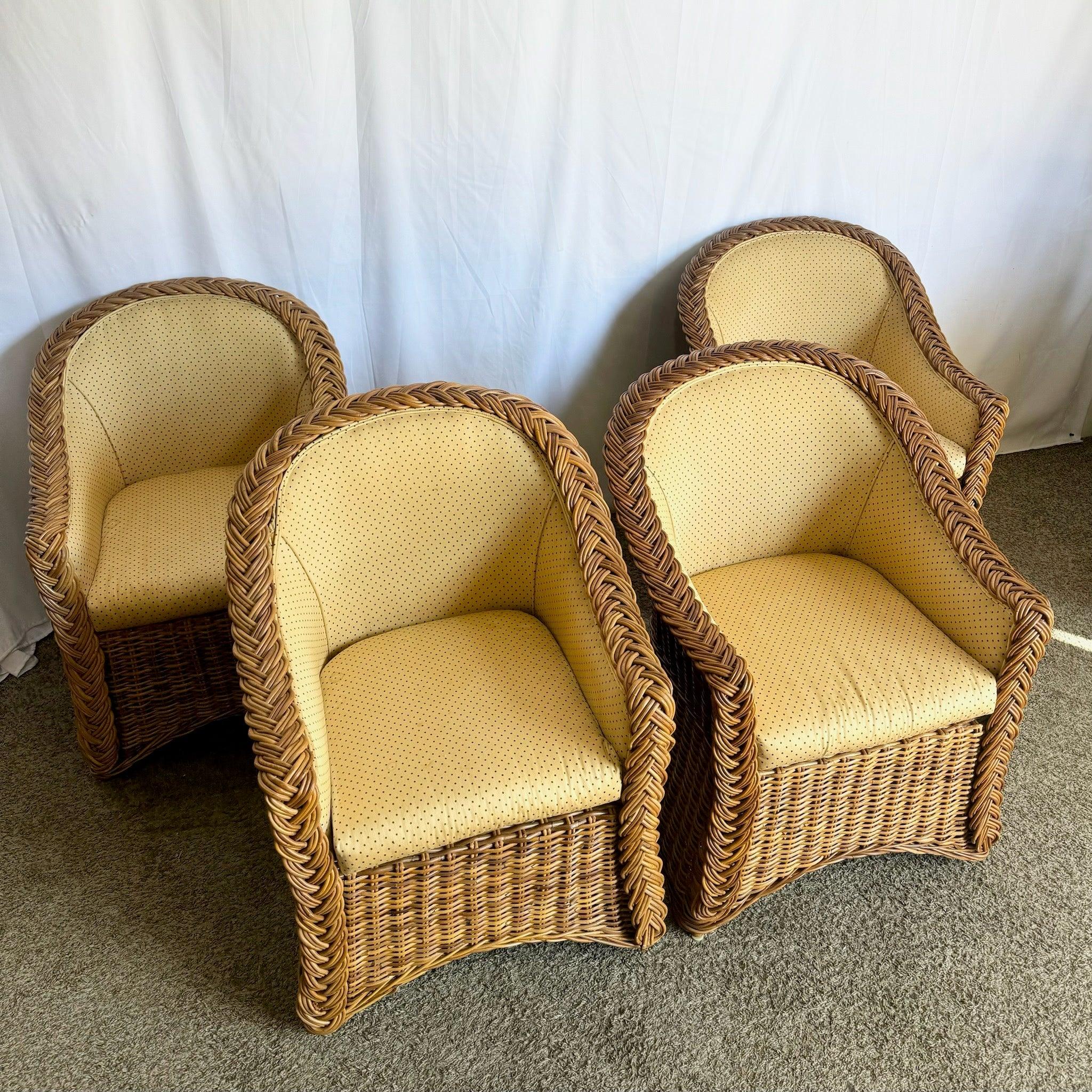 Vintage Boho Chic Woven Wicker Dining Arm Chairs - Set of 4 in vendita 5