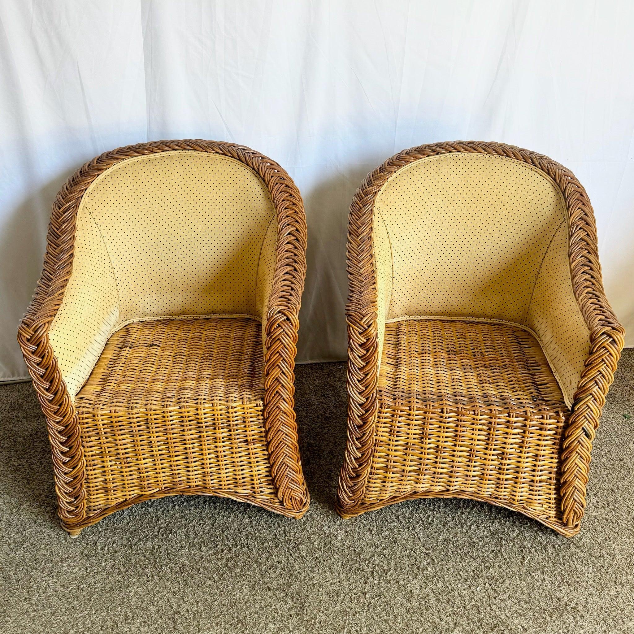 Filippino Vintage Boho Chic Woven Wicker Dining Arm Chairs - Set of 4 in vendita