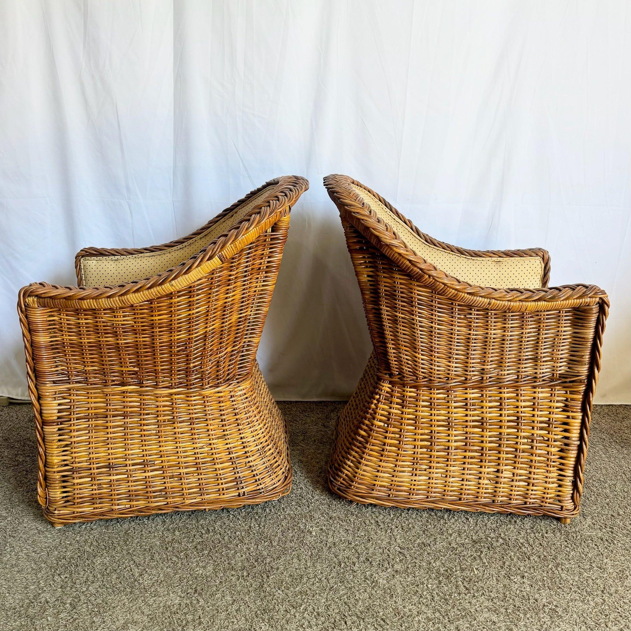 Vintage Boho Chic Woven Wicker Dining Arm Chairs - Set of 4 in vendita 1