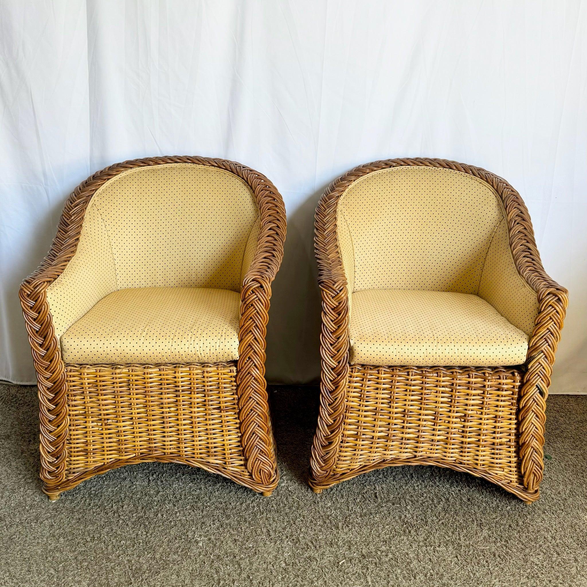 Vintage Boho Chic Woven Wicker Dining Arm Chairs - Set of 4 in vendita 2