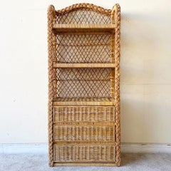 Vintage Boho Chic Woven Wicker Etagere