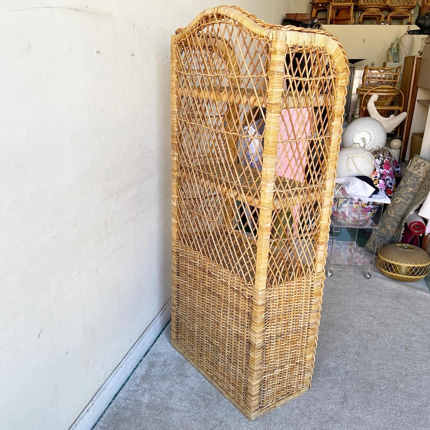 Late 20th Century Vintage Boho Chic Woven Wicker Etagere For Sale