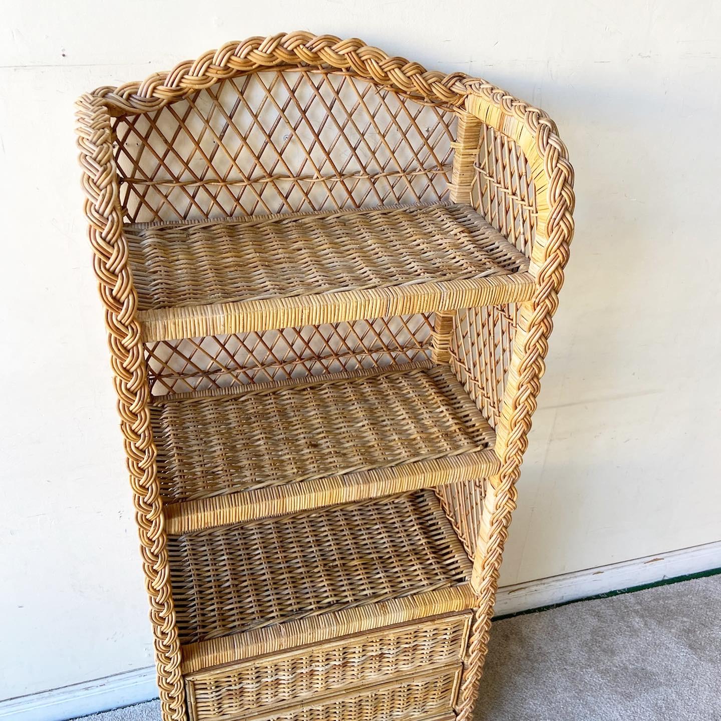 Vintage Boho Chic Woven Wicker Etagere For Sale 1