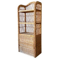 Étagère vintage bohème chic en osier tressé